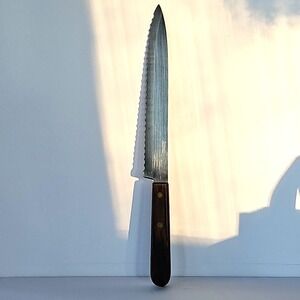 Vintage Robinson Serrated Slicer Knife Stainless 8" Blade Wood Handle 1953